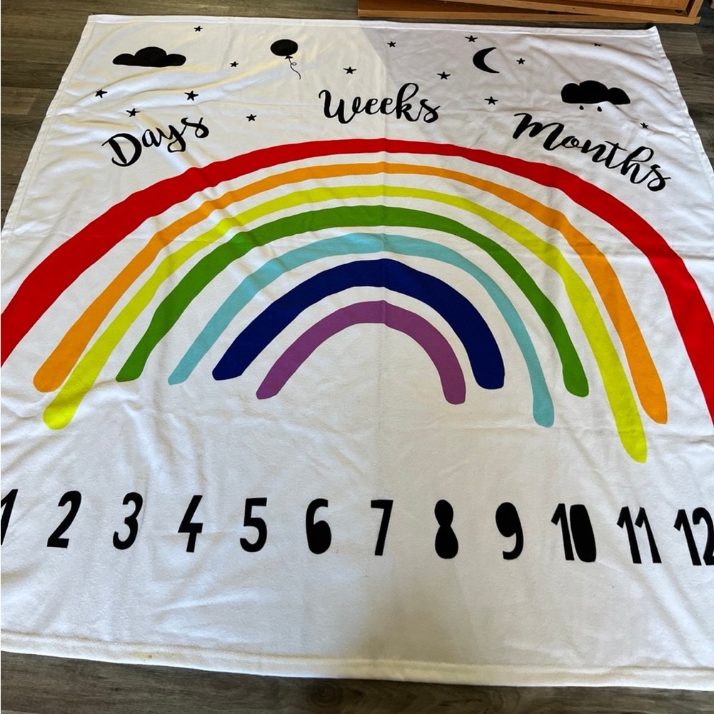 Baby months counting blanket rainbow